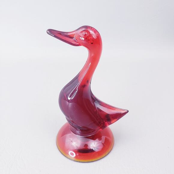 MCM Mid Century VIKING Ruby Red Glass EPIC Line DUCK Figure 5" Vintage - Picture 2 of 15